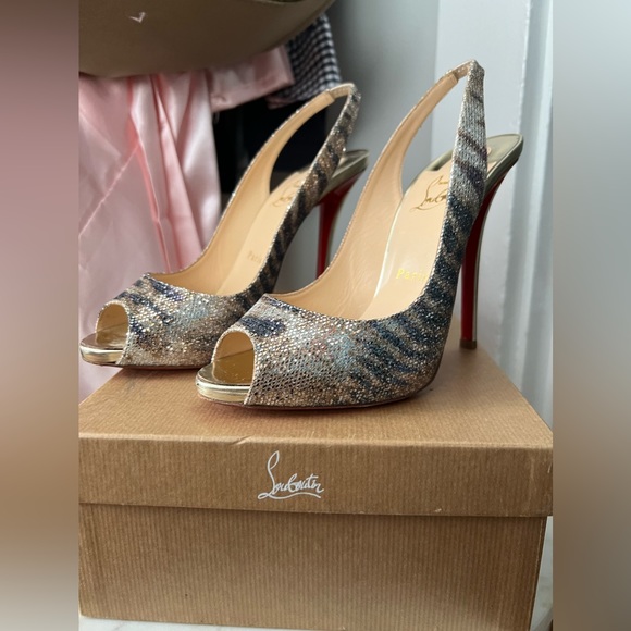 Christian Louboutin Glitter Sirene Gamma Talon 120 Slingback Heels - Picture 7 of 7